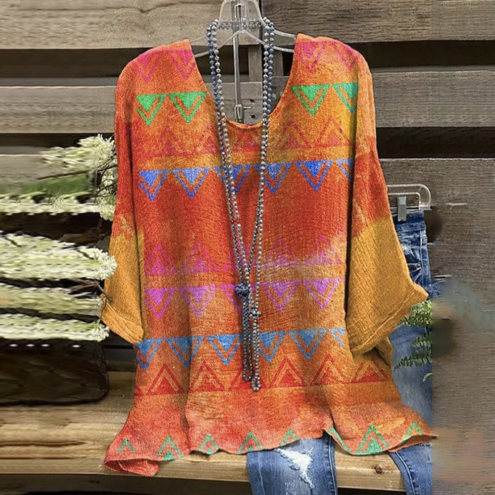 Colorful Aztec Print Half Length Sleeve Tunic Top – cayred