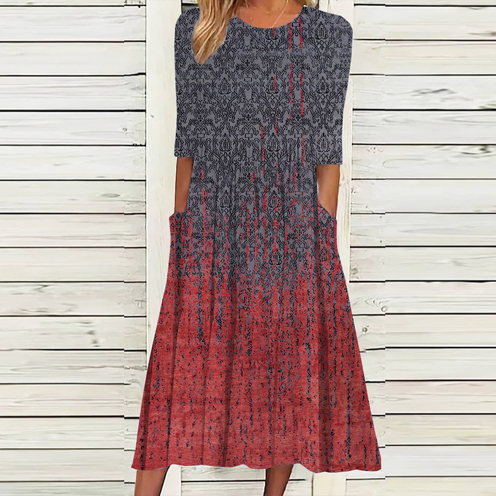 Rustic Red Blue Weathered Midi Dress – deuyo