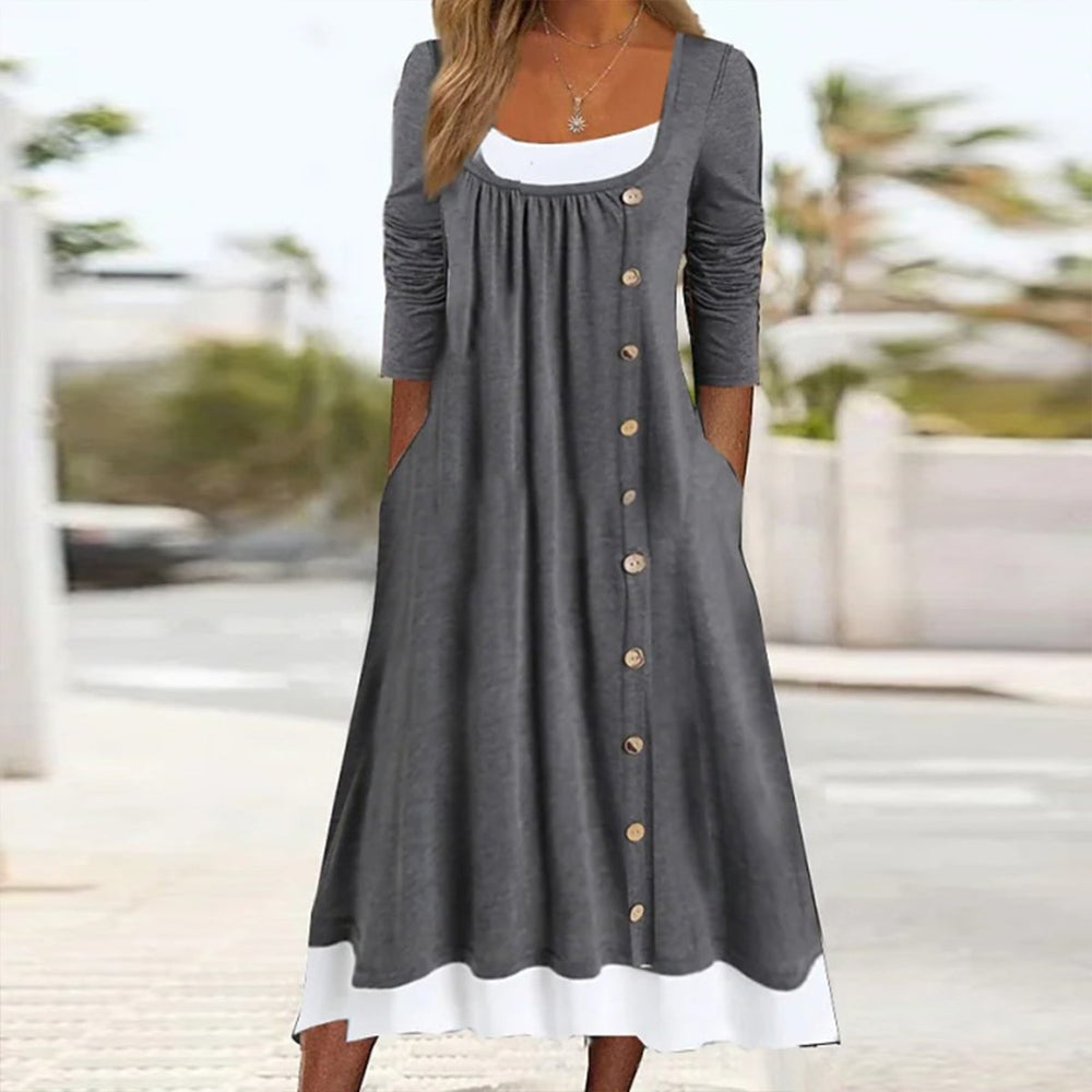 Gray Scoop Neck Button Front Twofer Midi Dress – cayred-new2