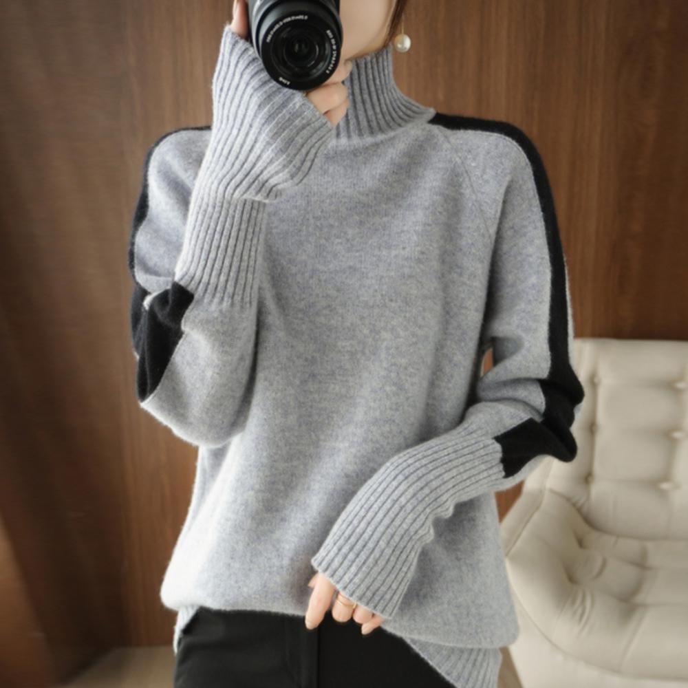 Slate Gray and Black Stripe Turtleneck Sweater – olgora