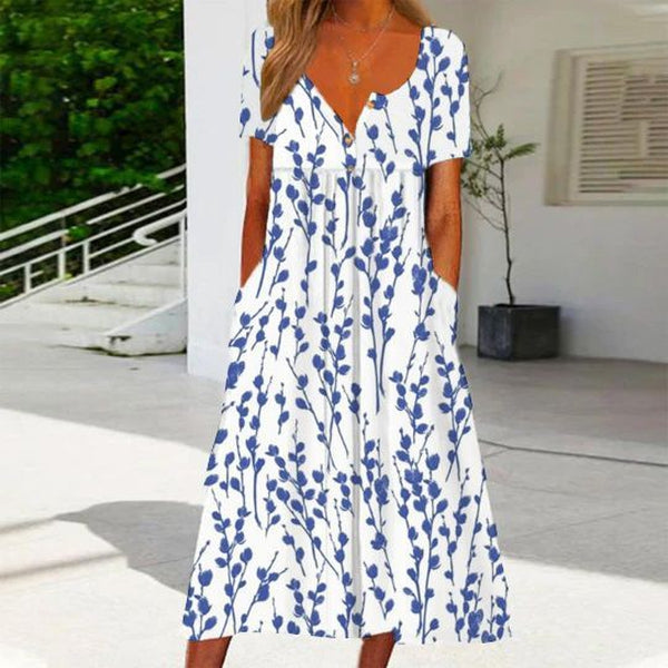 Modern Short Sleeve Print Midi Dress – valanio