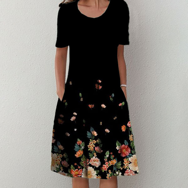 Trendy Floral Print Short Sleeve Midi Dress – deuyo