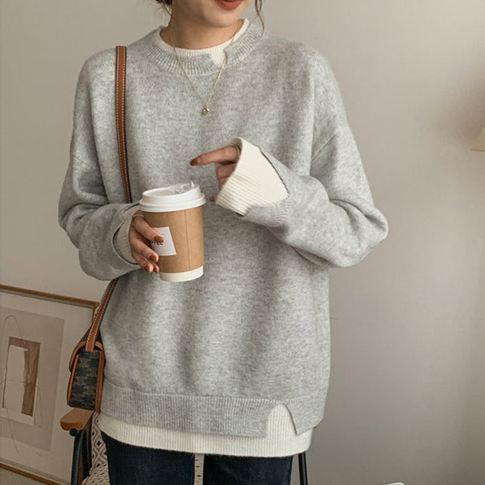 Gray and White Oversized Cut-Out Long Sleeve Twofer Sweater – Wijif