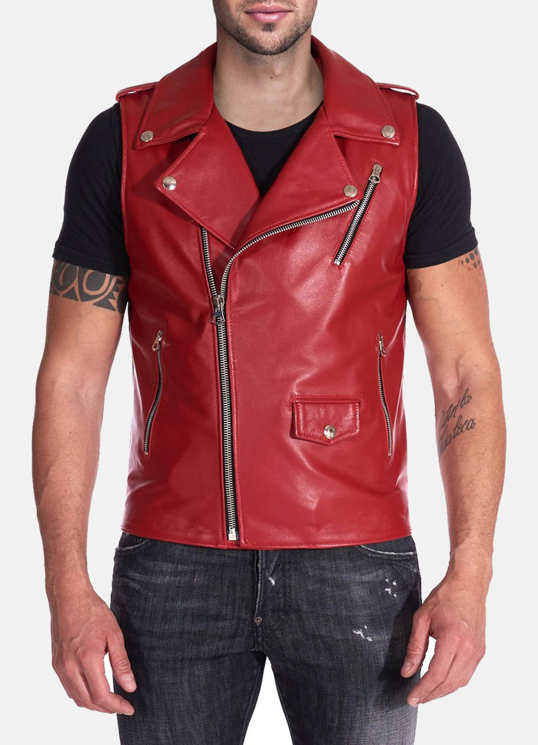 red leather biker vest