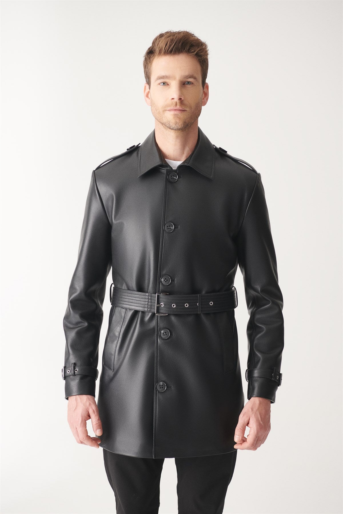 Mens Black Mid-Length Leather Coat | boneshia | Reviews on Judge.me