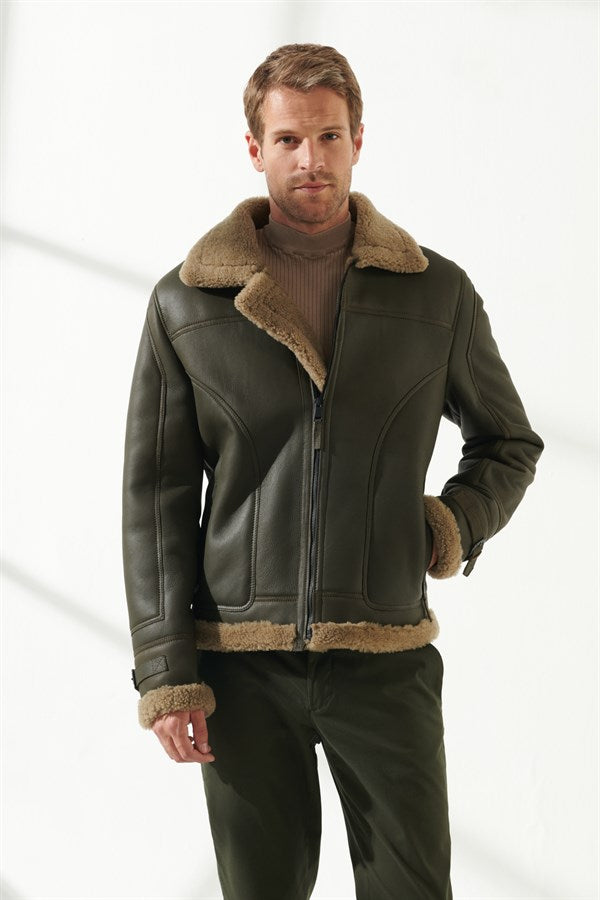 Men's Moss Green Shearling Leather Jacket | boneshia | Reviews on Judge.me