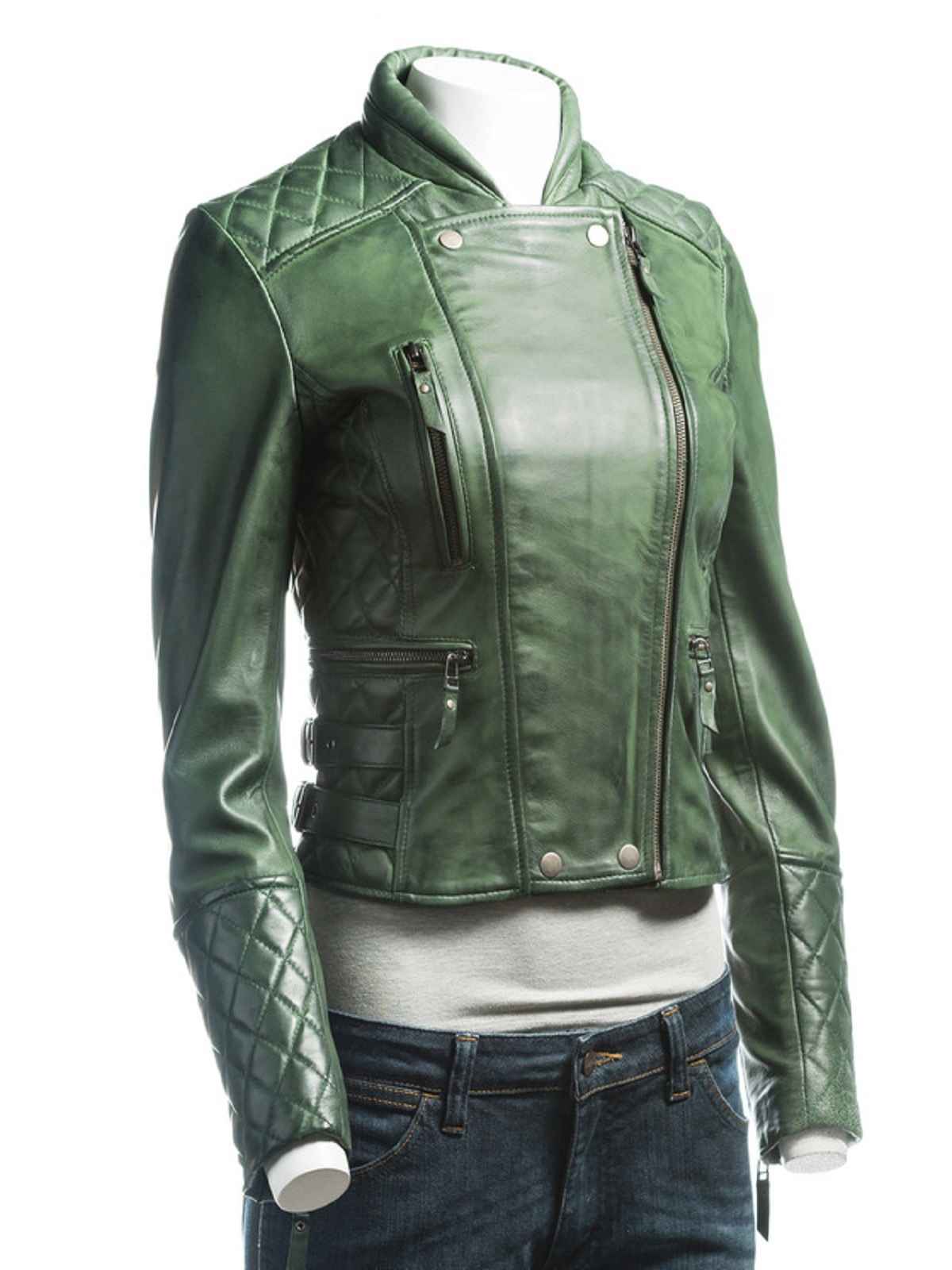 Womens Zipper Hunter Green Leather Jacket | boneshia | Reviews on Judge.me