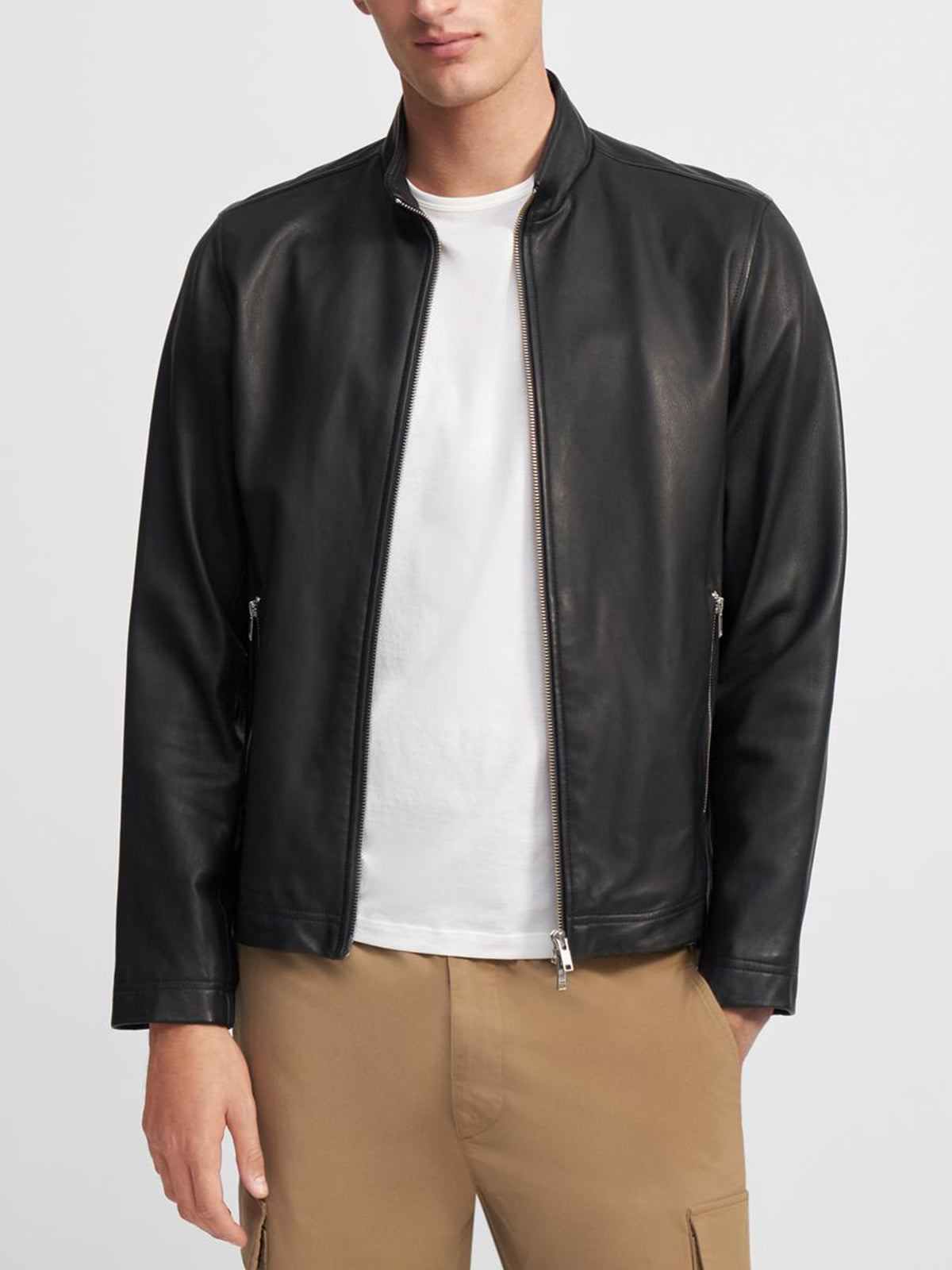 Mens Slim Fit Black Round Collar Leather Jacket | boneshia | Reviews on ...