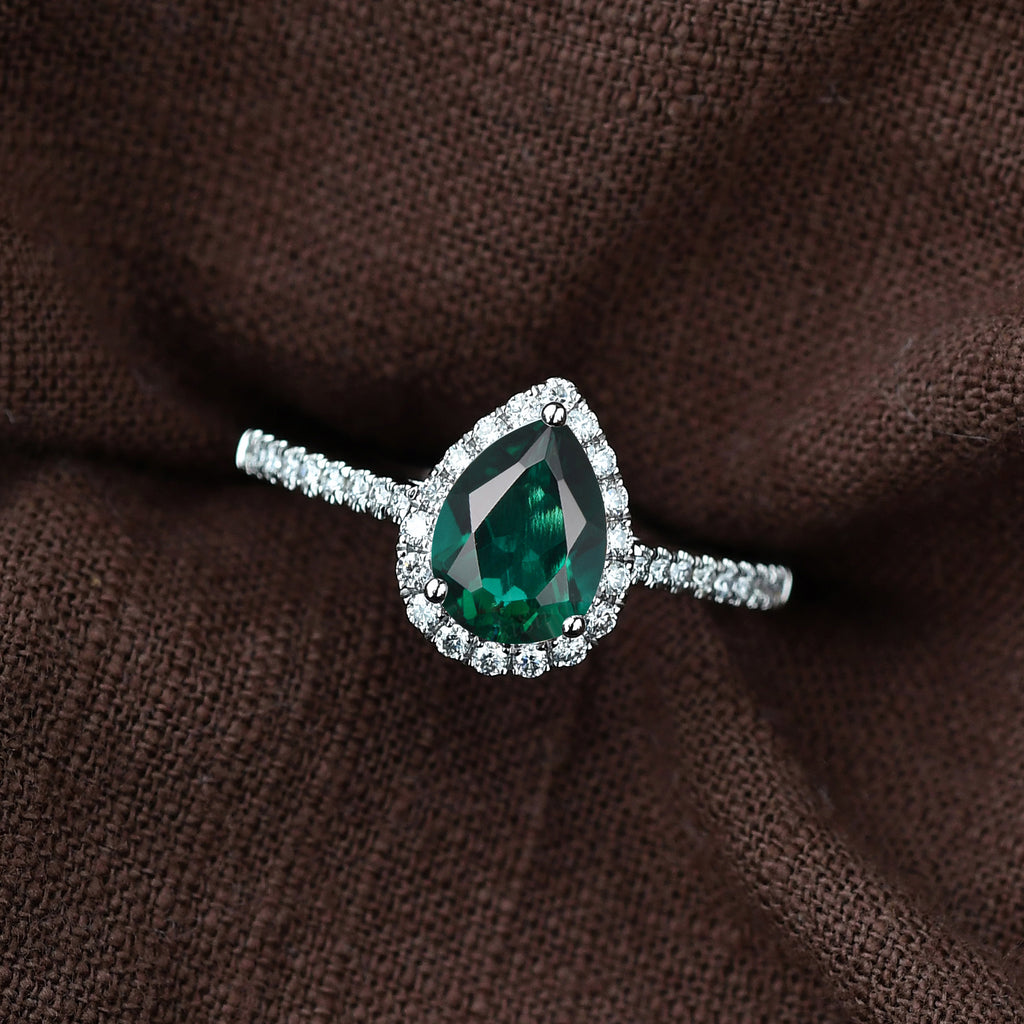 Pear Shaped Lab Emerald Engagment Ring