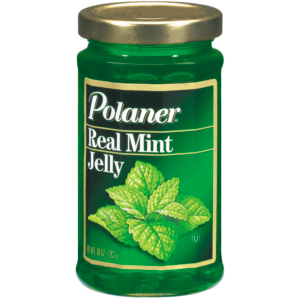 A glass jar of mint jelly from Louisiana Pantry