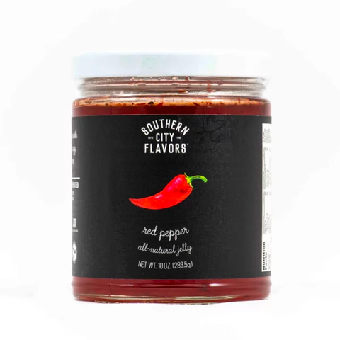 Red pepper jelly in a glass jar