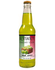 A bottle of sour apple soda.