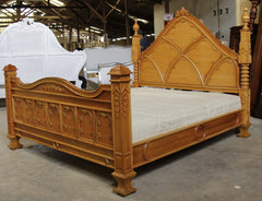 natural wax finish carved gothic bed