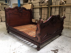 carved sleigh bed dark mahogany