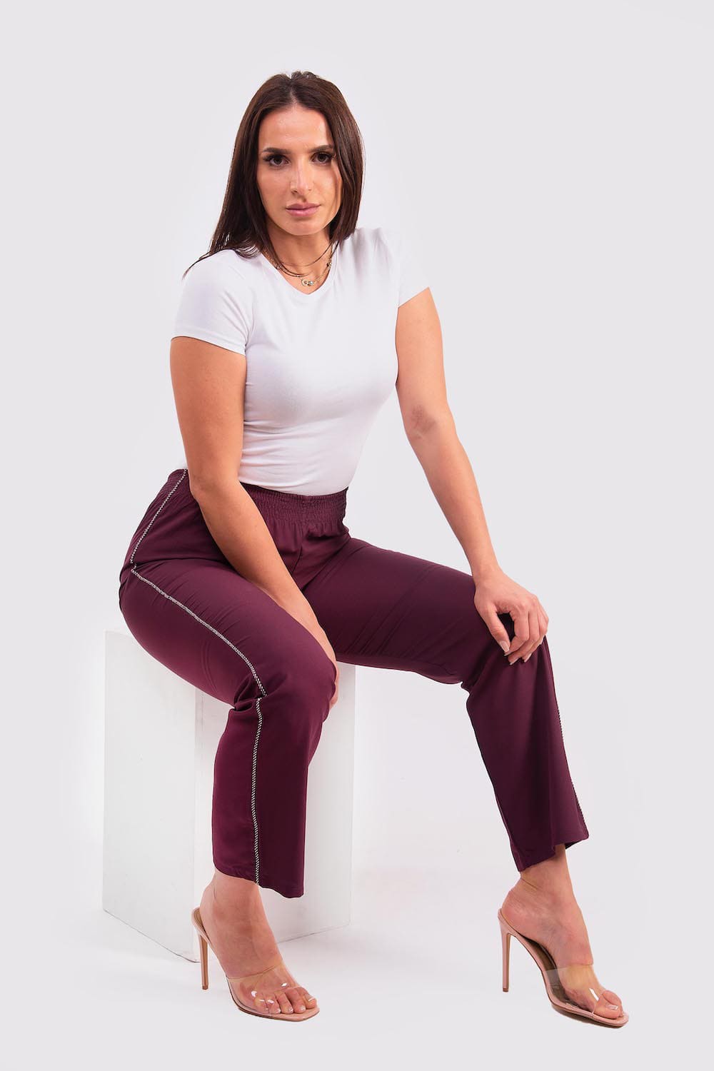 Ferial Women's Wide-Leg Trousers in Plum – Diamantine International