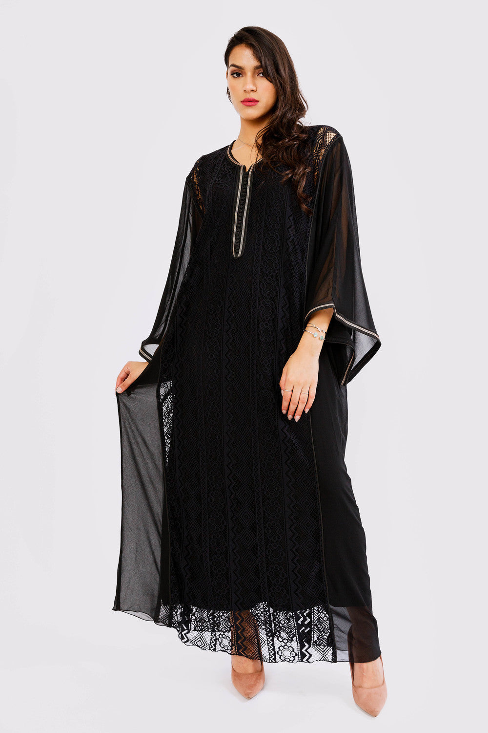 Kaftan Jamila Long Sleeve Lace and Chiffon Loose Maxi Dress Gandoura A ...