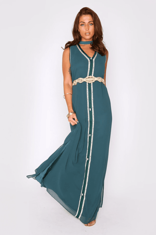 green sleeveless maxi dress