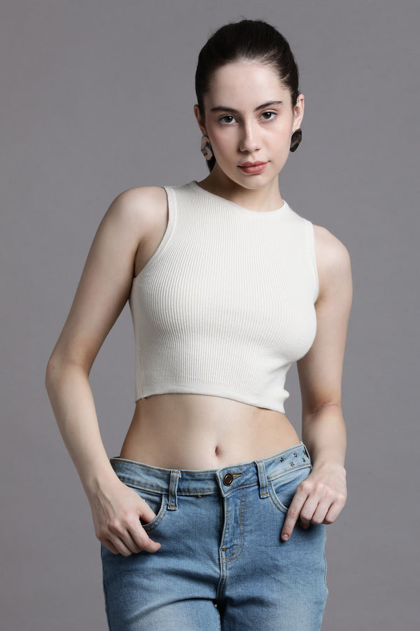 Two-Tone Cropped Tank Top - Charcoal/Ivory
