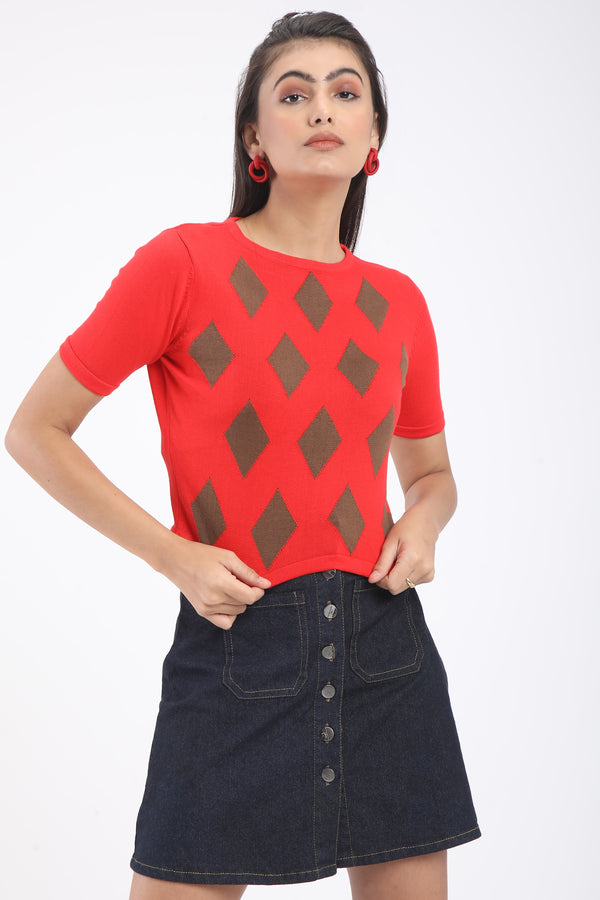 ROUND NECK CROP TOP WITH DIAMOND PRINT (BM212-R5)