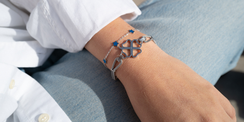 sila lifestyle bracelet star color acier et bleu avec trefle acier