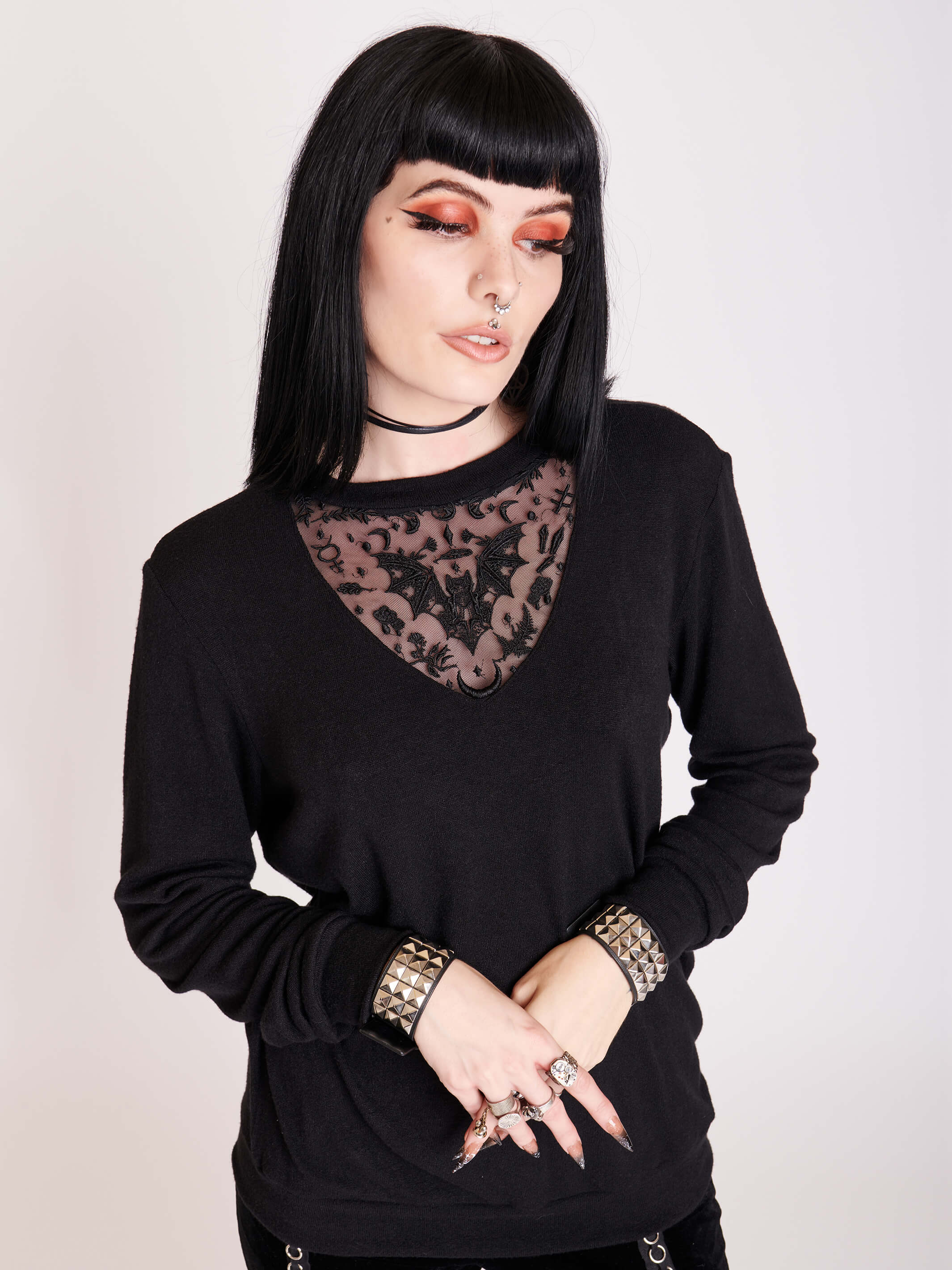 Bat Embroidered Lightweight Sweater - Midnight Hour product image