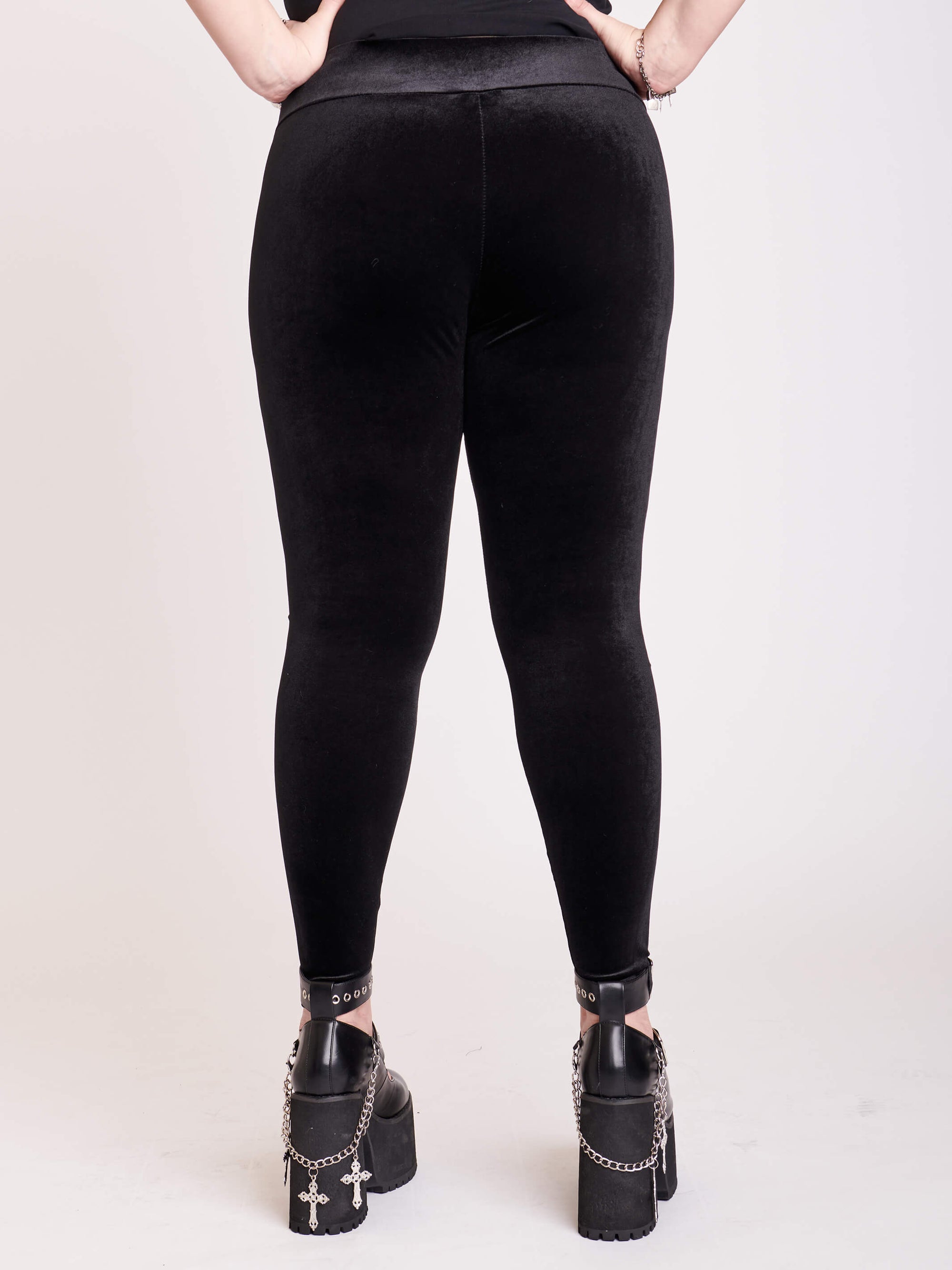 Shop High Waisted Velvet Leggings BLACK online. SheIn offers High Waisted  Velvet Leggings BLACK & more to fit yo…