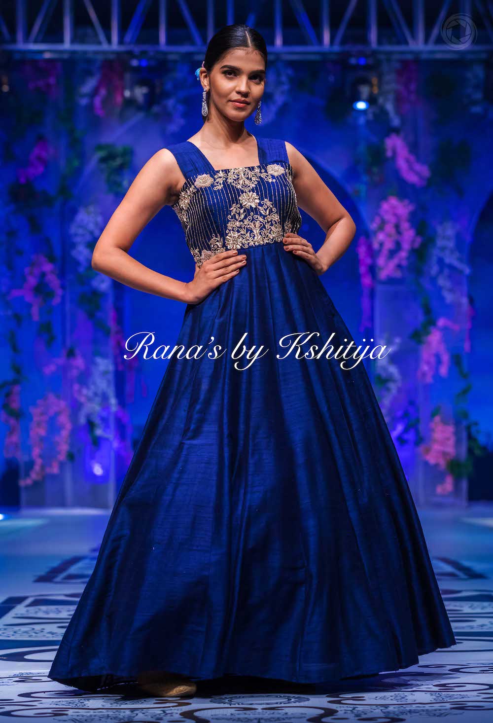 Deep Blue Gown in Pure Raw Silk