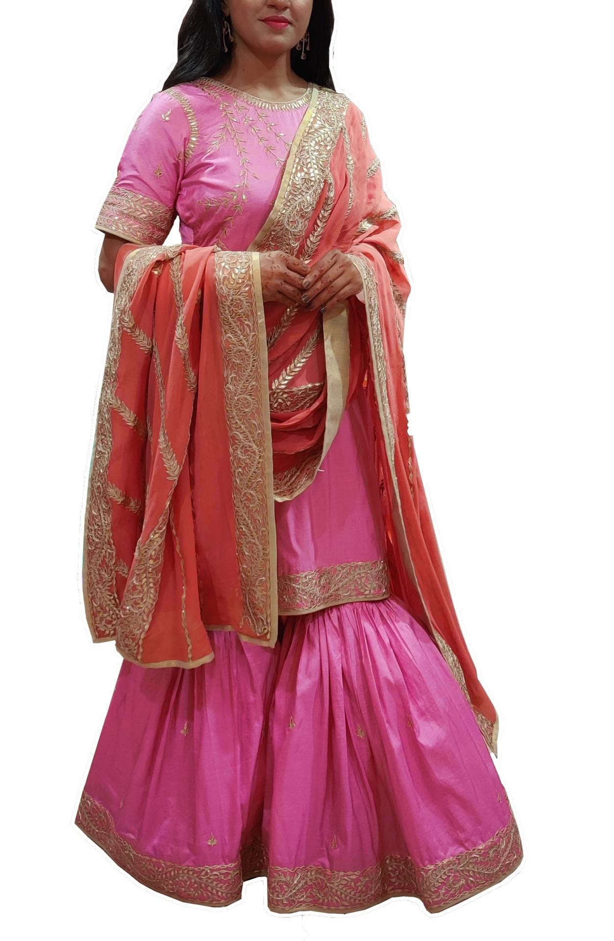 Pink Pure Silk Sharara Set