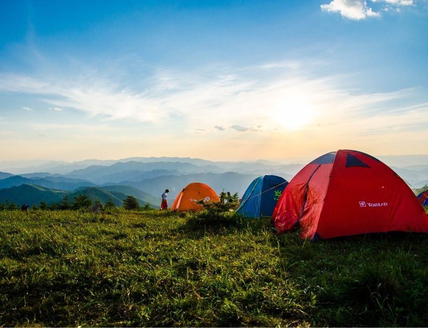 Several cozy tents on grass