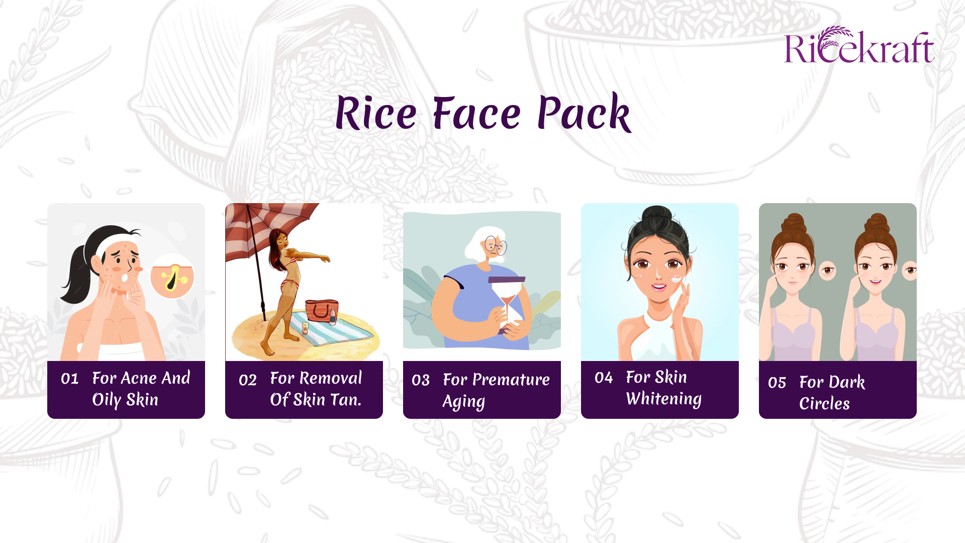 Rice Face Pack For Acne And Oily Skin, For Removal Of Skin Tan, For Premature Aging, For Skin Whitening, For Dark Circles.