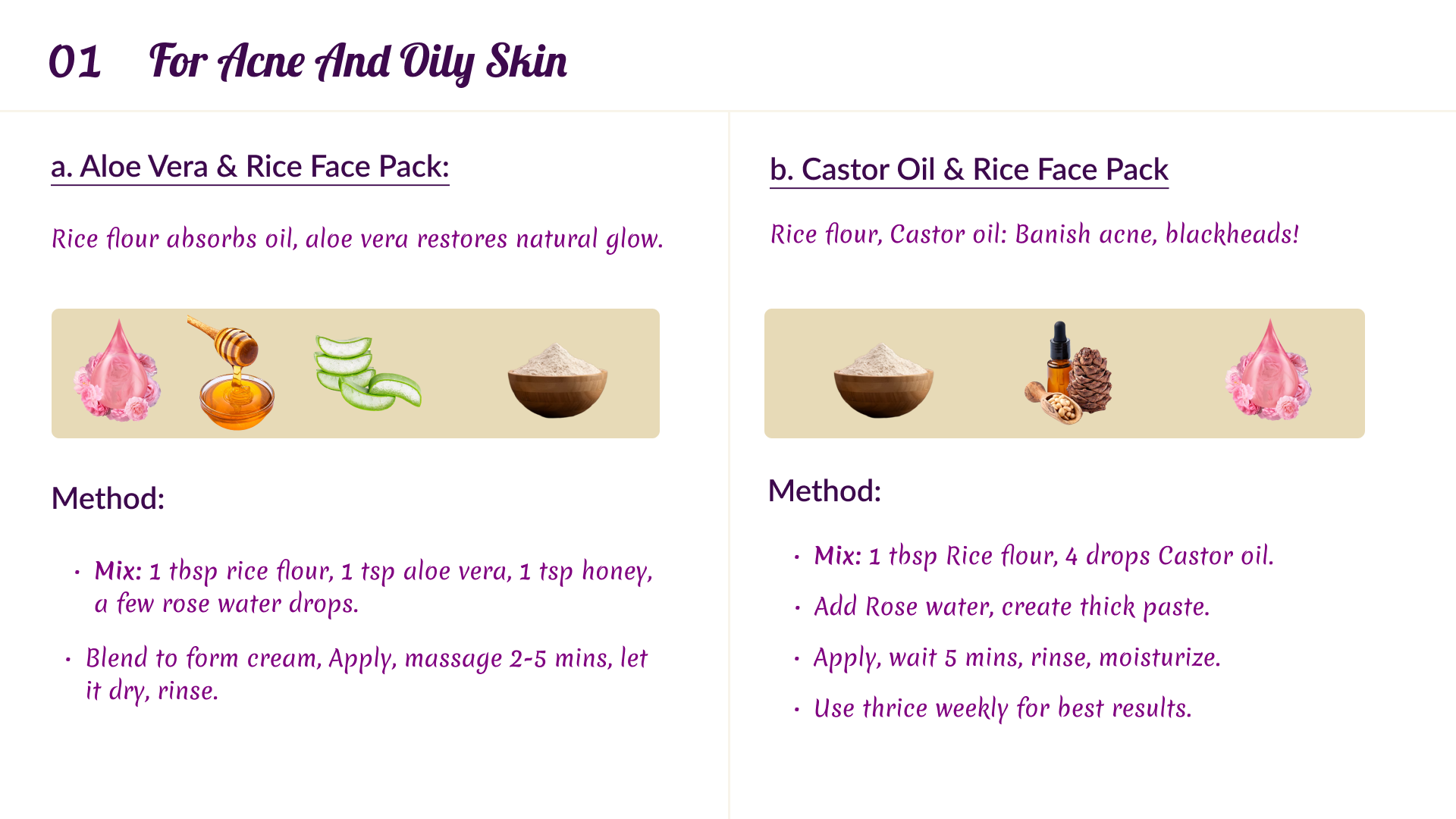 Aloe-vera, castore oil Rice face Pack DIY