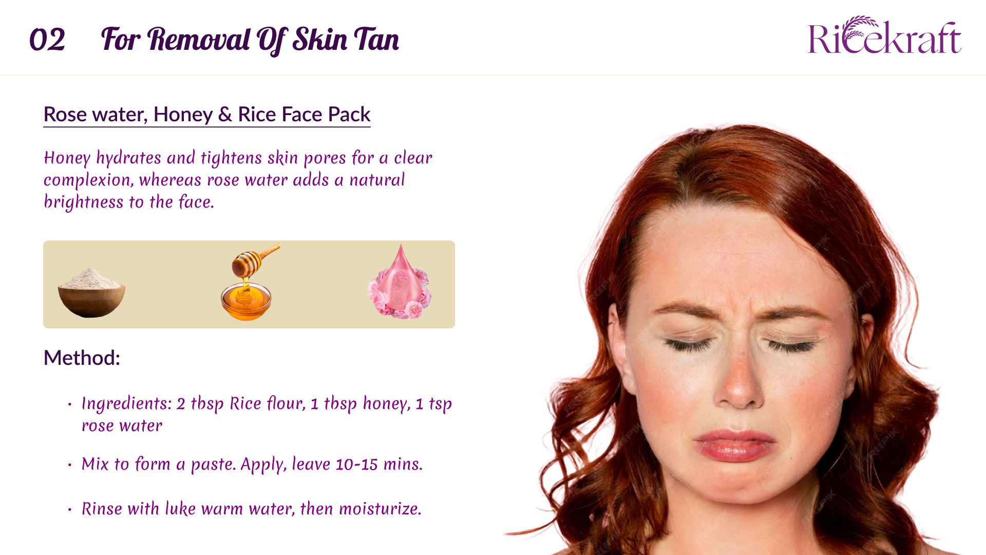 Rose water, Honey and Rice Face Pack DIY for Tan