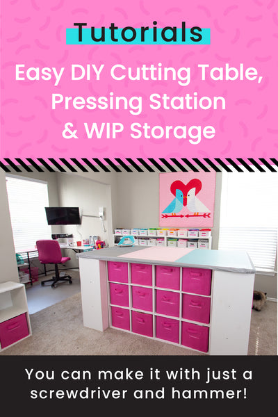 easy diy cutting table, pressing station, and wip storage tutorial
