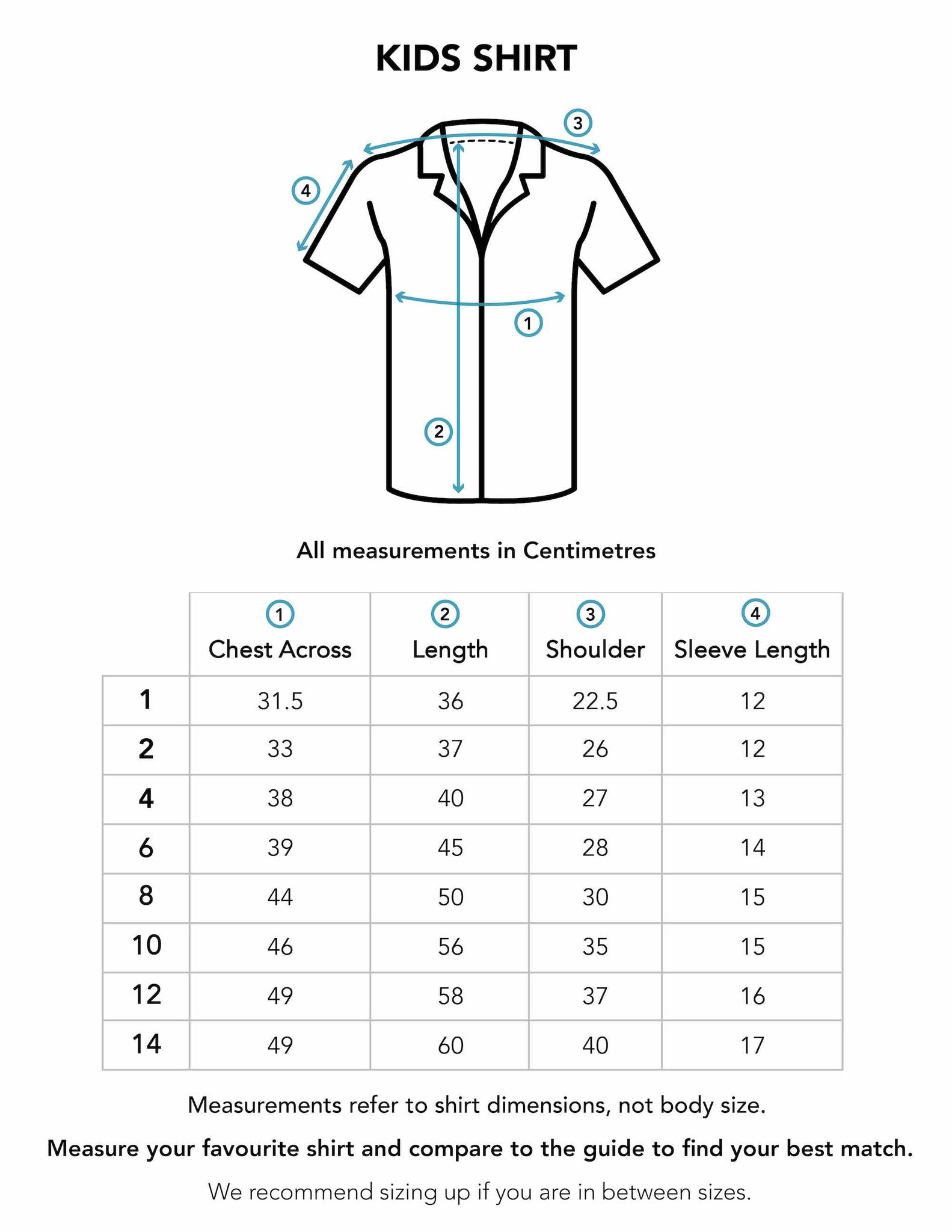 Kids Hawaiian Shirt Size Chart