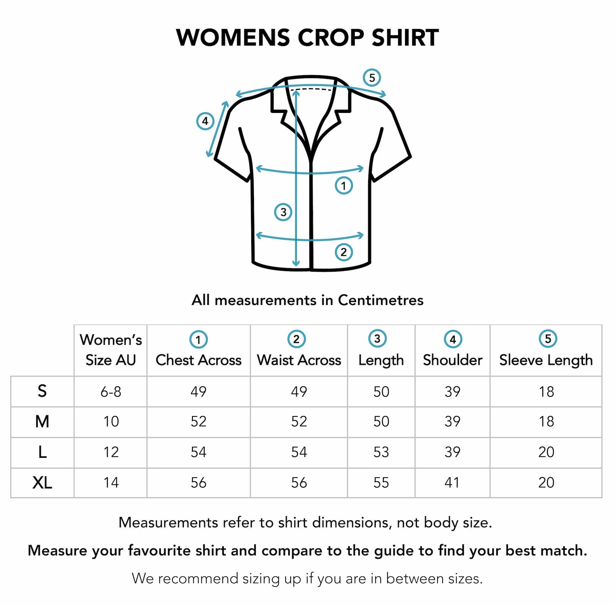 Womens Crop Shirt Size Chart