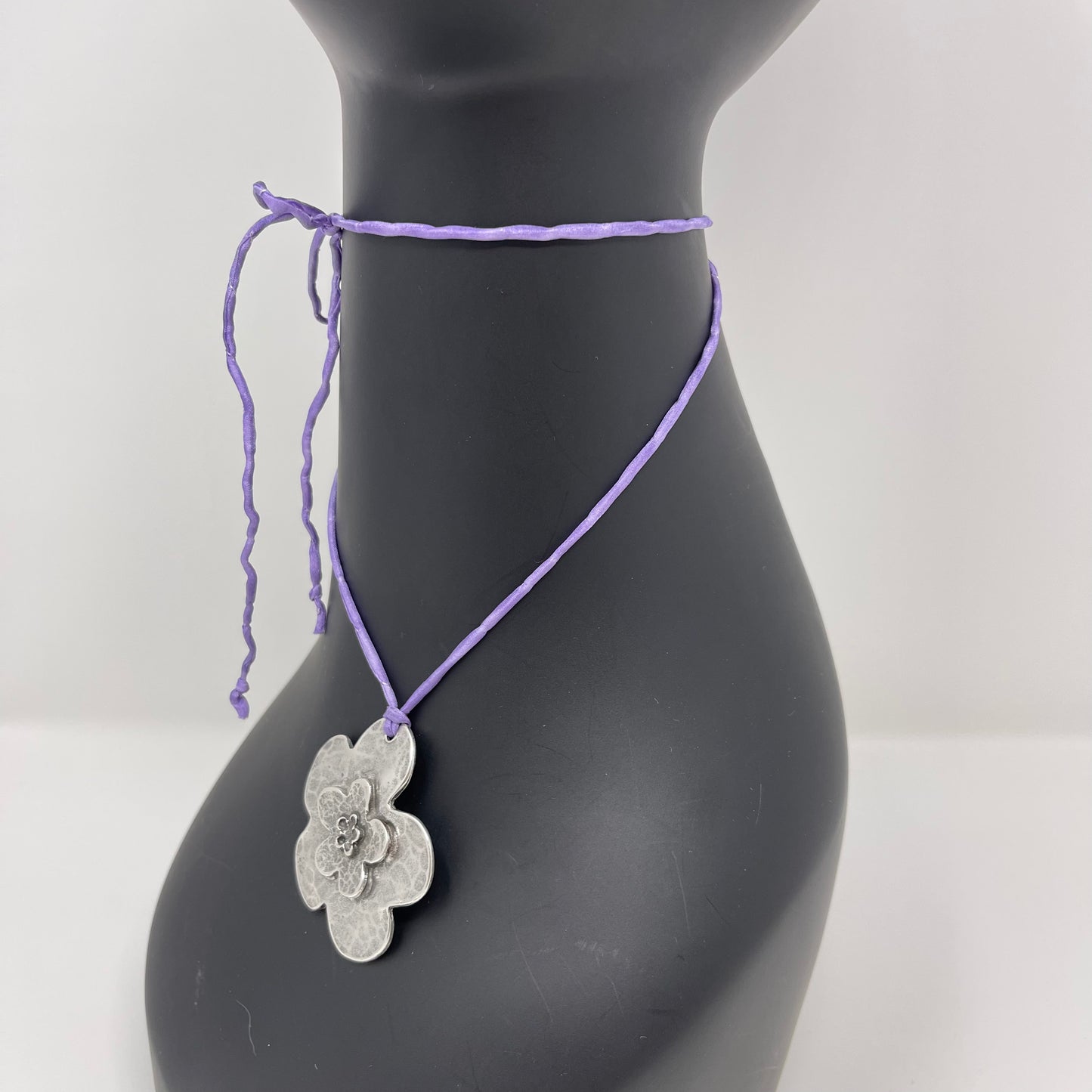 Silver Flower Pendant Necklace - Pastel Purple