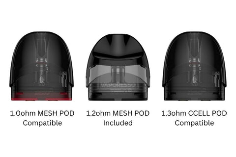 Vaporesso Zero S Kit pod compatibilities are 'ZERO Pods' 1.0ohm mesh, 1.2ohm mesh, and 1.3ohm ccell