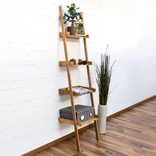 RelaxDays Bamboo ladder shelving unit, 4 tiers