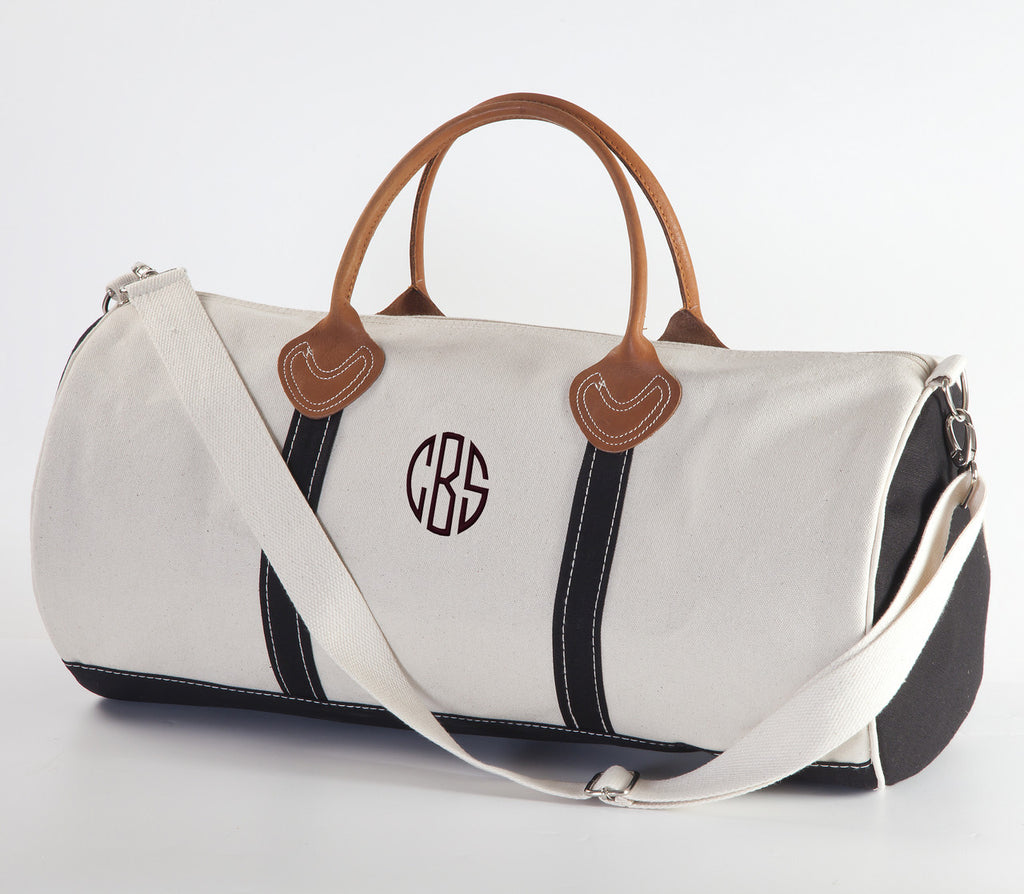 Monogrammed Round Duffle Bag | Personalized Canvas and Leather Travel – LL Monograms