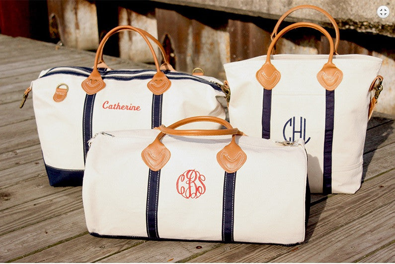 Monogrammed Round Duffle Bag | Personalized Canvas and Leather Travel – LL Monograms