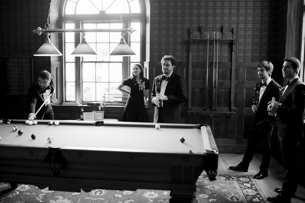 Groomsmen playing pool at Tupper Manor Beverly, Ma, New England