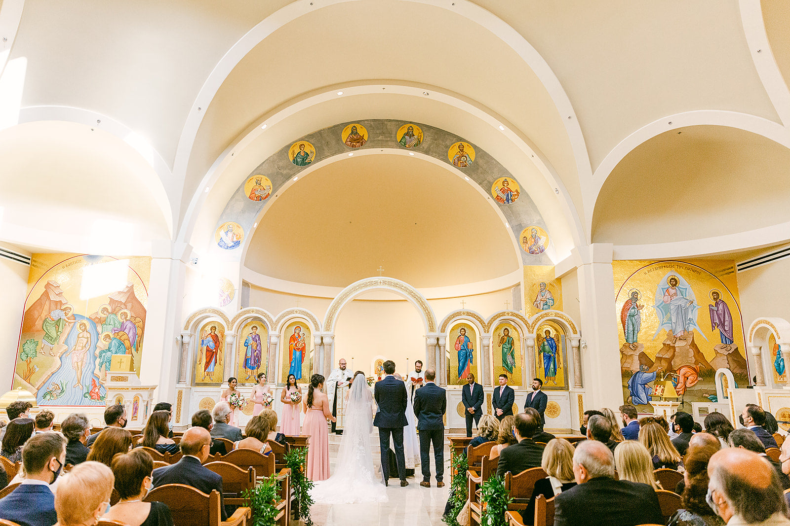 saint demetrios, greek orthodox church in weston massachusetts altar with wedding party