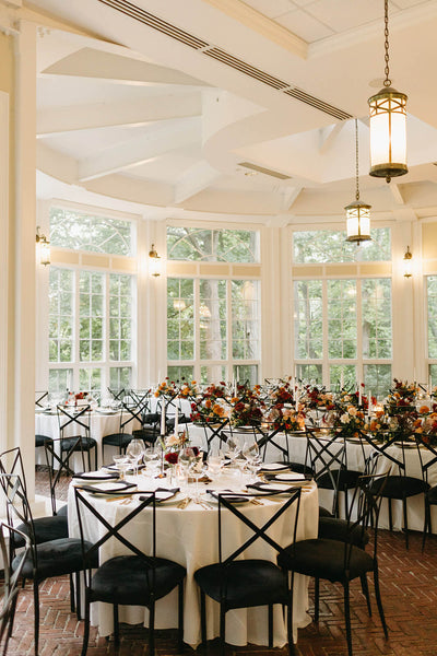 Wedding Reception with Dark and Moody Tablescape Rentals at Tupper Manor Boston, Massachusetts