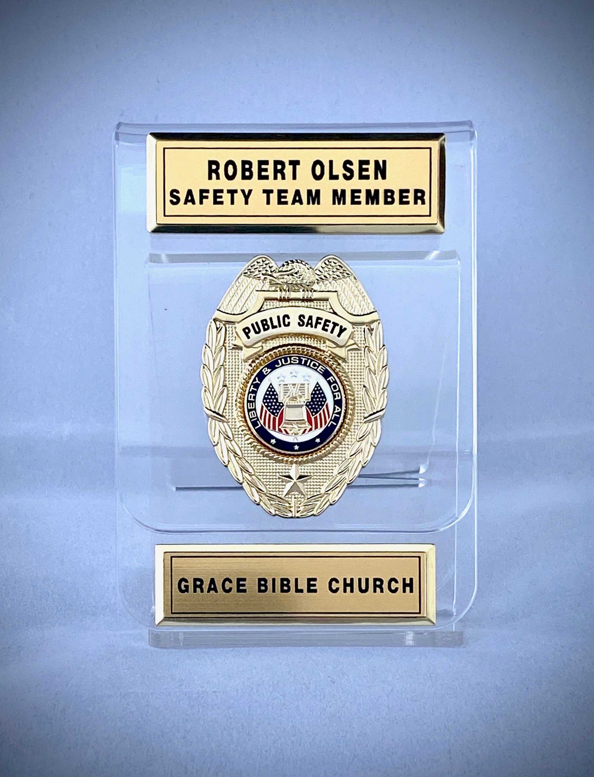 Public Safety Standard Shield (Acrylic Holder) | Chaplain Badge