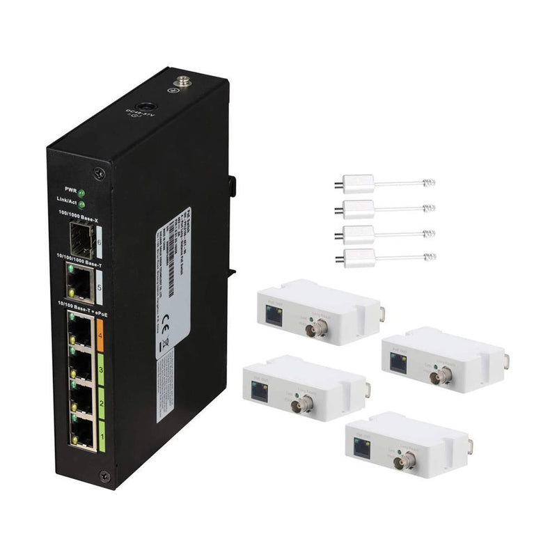 POE Over Coax EOC Converter + Industrial 8-Port POE+ Switch KIT