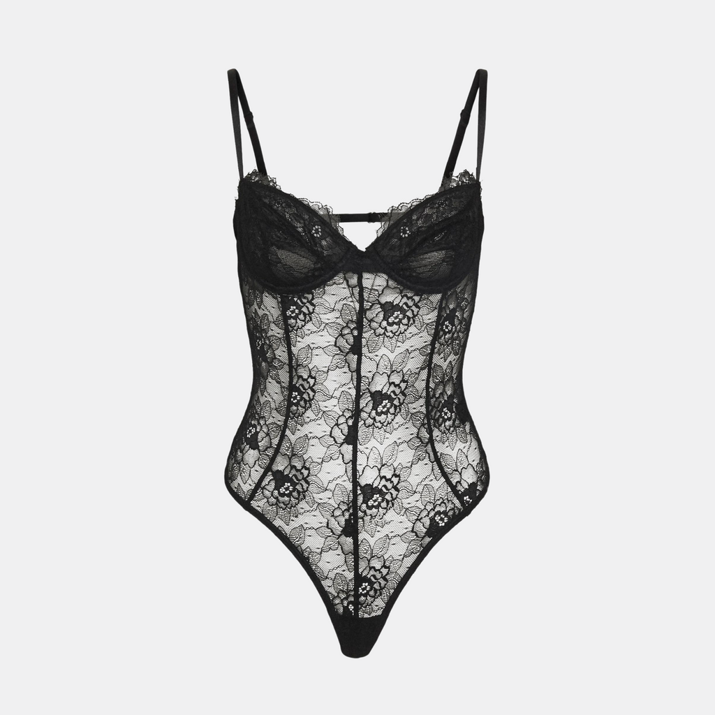 OW Intimates mona logo mesh bodysuit in black