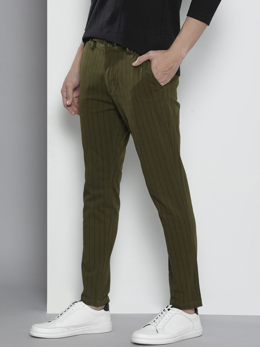 Buy SOJANYA Grey Cotton Regular Slim Fit Striped Flat Front Trousers for  Mens Online @ Tata CLiQ