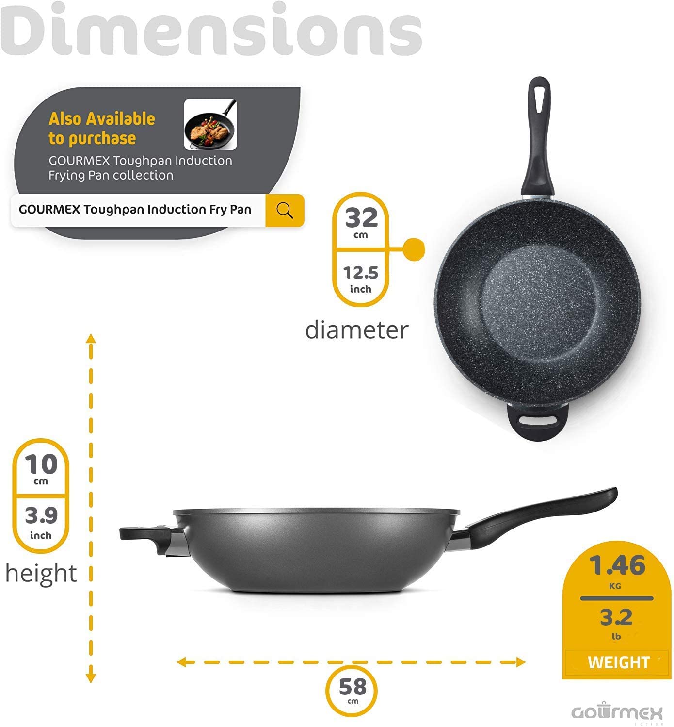 Lyrisch Zeep school GOURMEX 32cm Induction Stir Fry Wok Pan | Black with Nonstick Coating