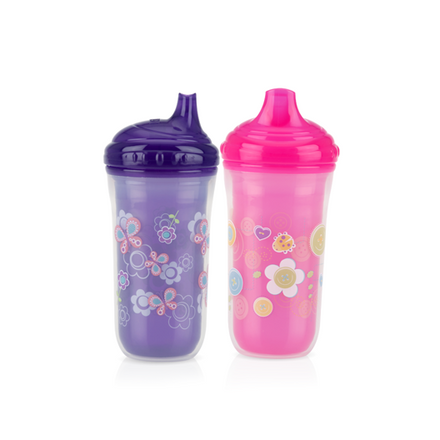 Silicone Non-spill Sippy Straw Cup Second Stage - Sage, -Teeny Cherubs