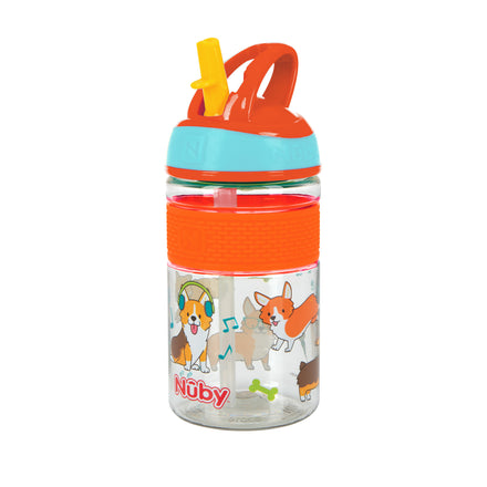 Nuby Flip-it Kids On-The-Go Printed Water Bottle with Bite Proof Hard Straw  - 12oz / 360 ml, 18+ Months, 2 pk Fruit/Narwhals